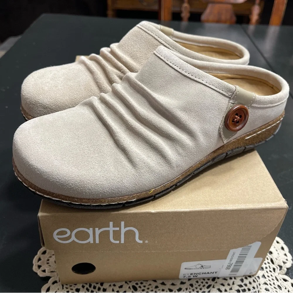 Earth Taupe Slip-On Mules with Button Accent - Picture 11 of 14